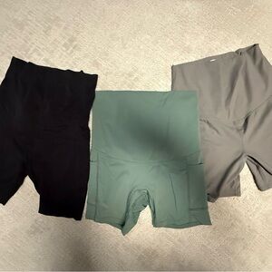 Maternity Bike Shorts Trio - Black, Sage, Gray